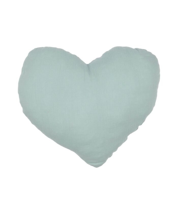 organic-manufacture- Organic Muslin Embroidered Heart Pillow Mint