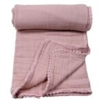 Organic Doubleface Two Layer Pompommed Blanket Dried Rose