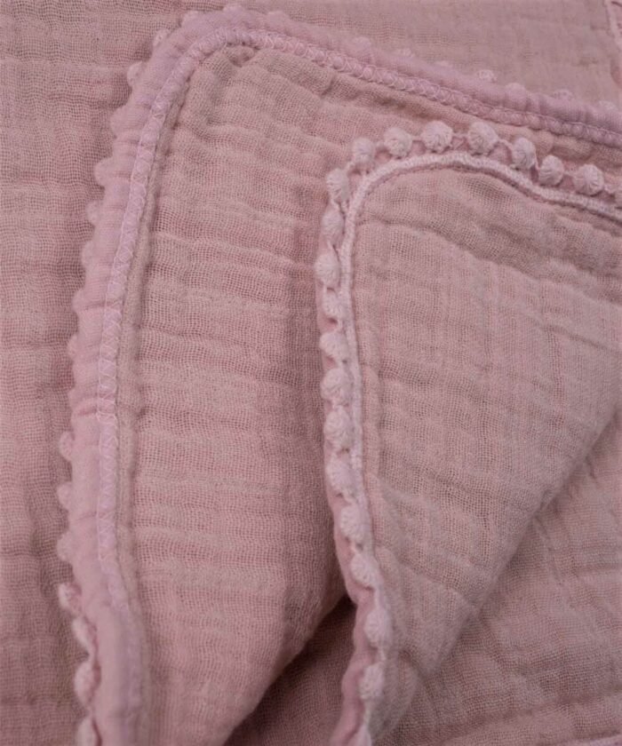 organic-manufacture- Organic Doubleface Two Layer Pompommed Blanket Dried Rose