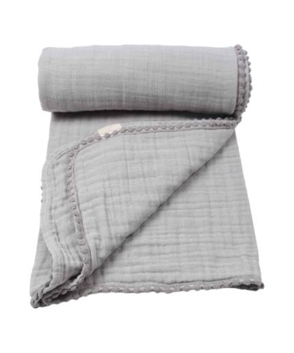 organic-manufacture- Organic Doubleface Two Layer Pompommed Blanket Dried Rose