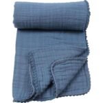 Organic Doubleface Two Layer Pompommed Blanket Indigo
