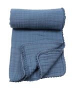 organic-manufacture- Organic Doubleface Two Layer Pompommed Blanket Indigo