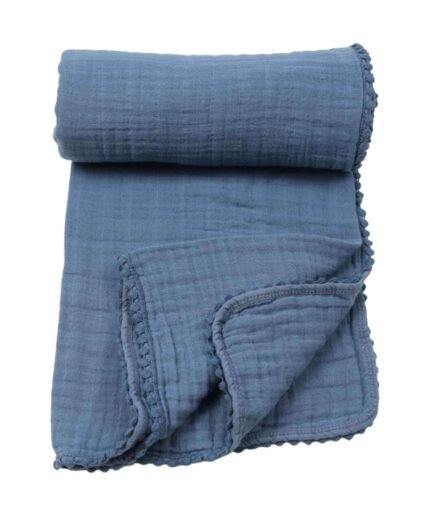 organic-manufacture- Organic Doubleface Two Layer Pompommed Blanket Mint