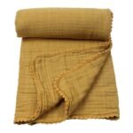 Organic Doubleface Two Layer Pompommed Blanket Mustard