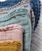 organic-manufacture- Organic Doubleface Two Layer Pompommed Blanket Mint