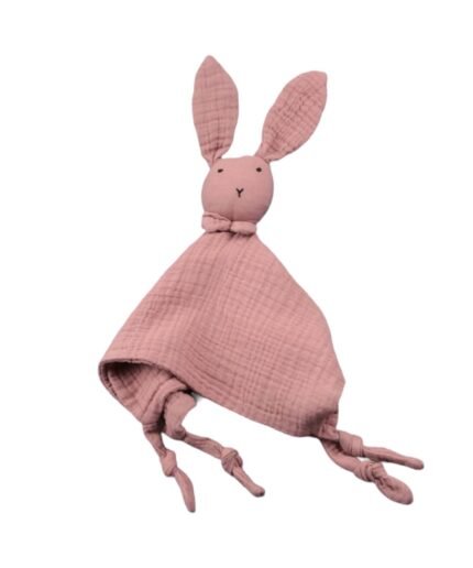 organic-manufacture- Organic Muslin Embroidered Rabbit Sleeping Companion Pink