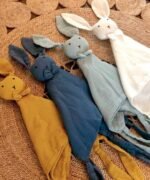 organic-manufacture- Organic Muslin Embroidered Rabbit Sleeping Companion Indigo