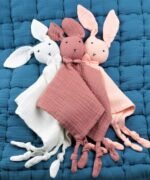 organic-manufacture- Organic Muslin Embroidered Rabbit Sleeping Companion Pink