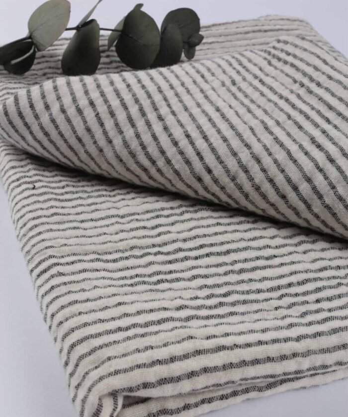 organic-manufacture- Natural Thin Striped Muslin Blanket Anthracite