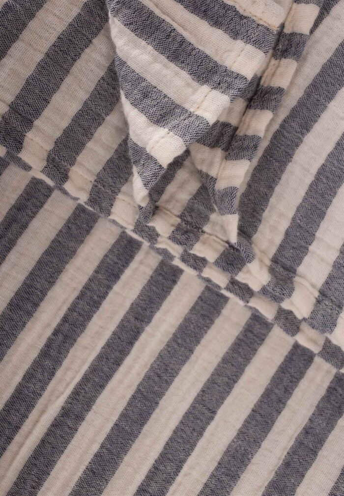 organic-manufacture- Natural Thick Striped Muslin Blanket Anthracite