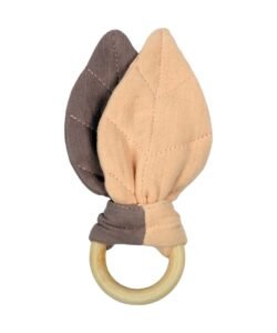 organic-manufacture- Organic Muslin Leaf Teether (With Wooden Ring)