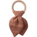 Organic Muslin Teether (With Wooden Ring) Brown