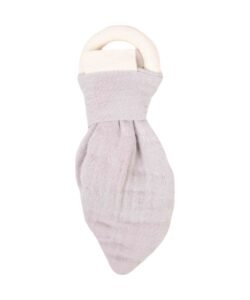 organic-manufacture- Organic Muslin Teether (With Wooden Ring) Gray