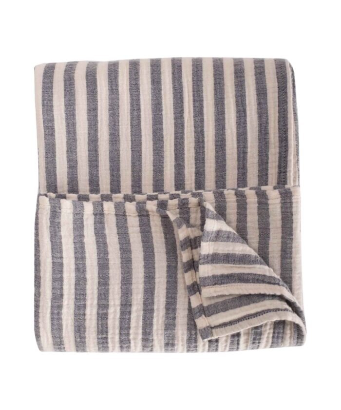 organic-manufacture- Natural Thick Striped Muslin Blanket Anthracite